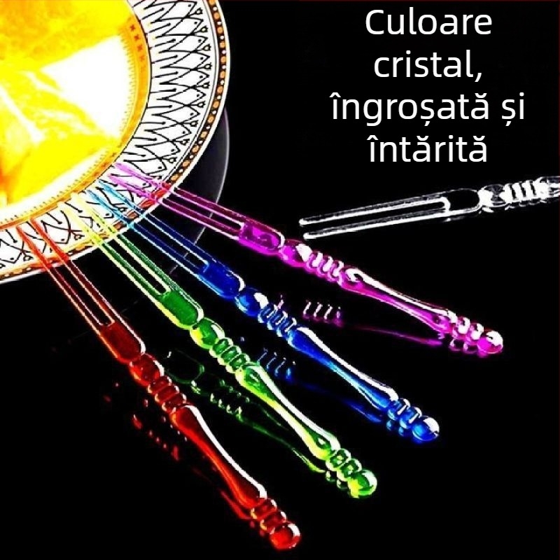 Furculițe de fructe din plastic, de unică folosință, mici furculițe pentru desert, transparente, ambalate individual