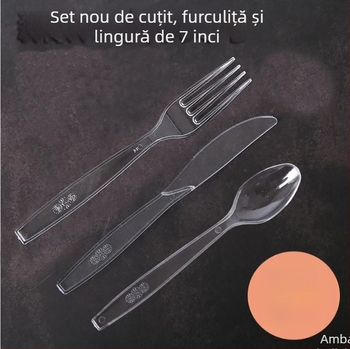 Set tacâmuri de unică folosință – tacâmuri din plastic transparente, ambalare individuală, pachet de 100 bucăți