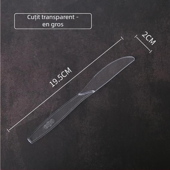 Set tacâmuri de unică folosință – tacâmuri din plastic transparente, ambalare individuală, pachet de 100 bucăți