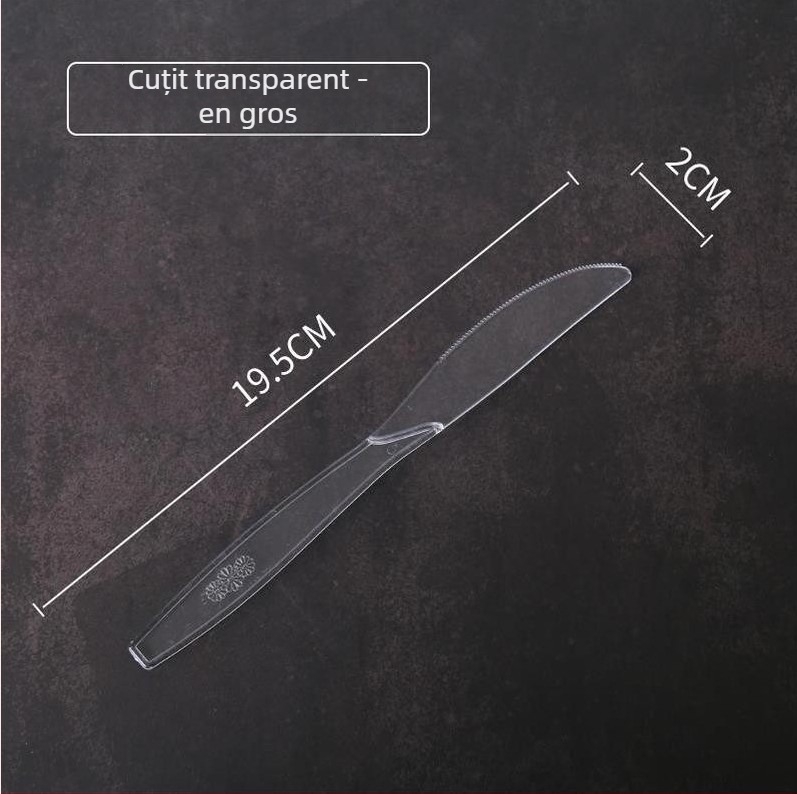 Set tacâmuri de unică folosință – tacâmuri din plastic transparente, ambalare individuală, pachet de 100 bucăți