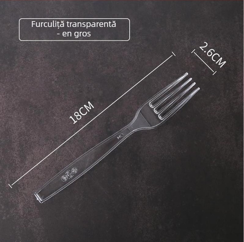 Set tacâmuri de unică folosință – tacâmuri din plastic transparente, ambalare individuală, pachet de 100 bucăți