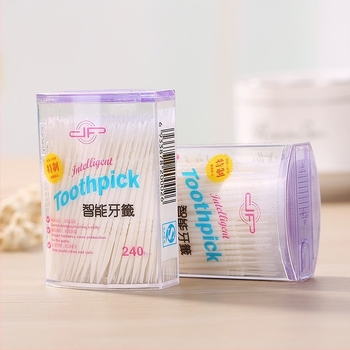 Scobitori de plastic, de unică folosință, cu capete duble, în cutie ovală