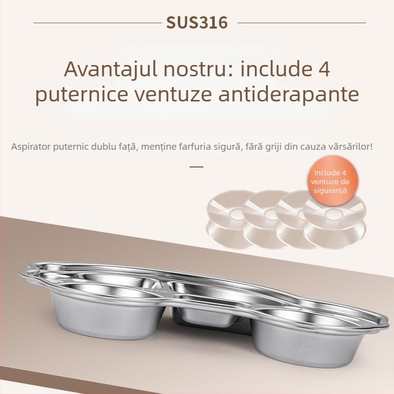 Paniton farfurie pentru copii din oțel inoxidabil 316 cu trei compartimente, potrivită copiilor de la 3 luni