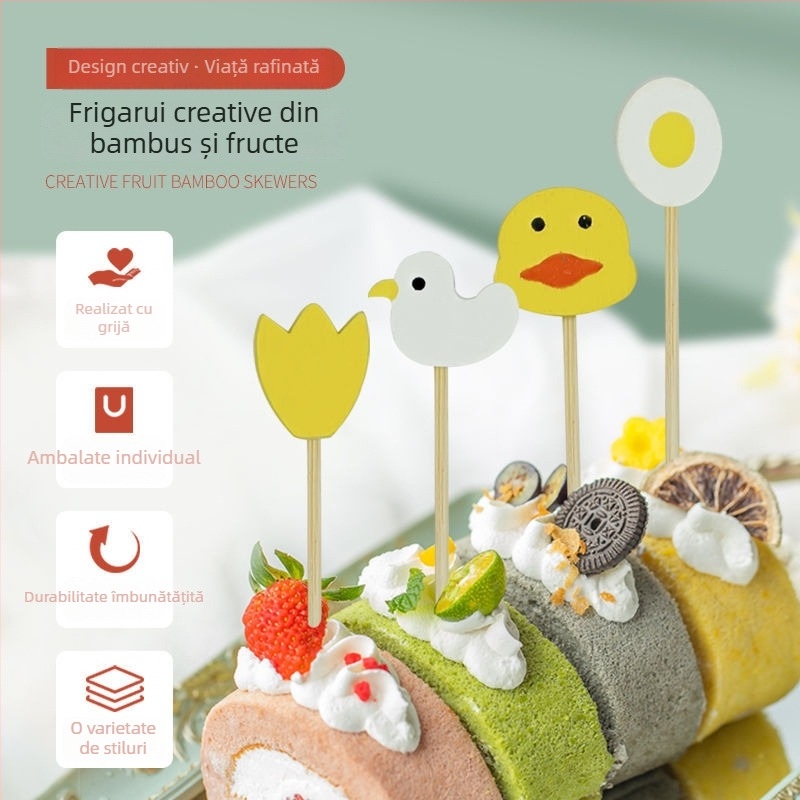 Frigărui din bambus, de unică folosință – stil modern minimalist, model desen animat, finisaj lustruit cu apă