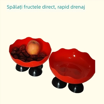 Farfurie înaltă pentru fructe, cu drenaj, PET, stil proaspăt și drăguț, model grilă