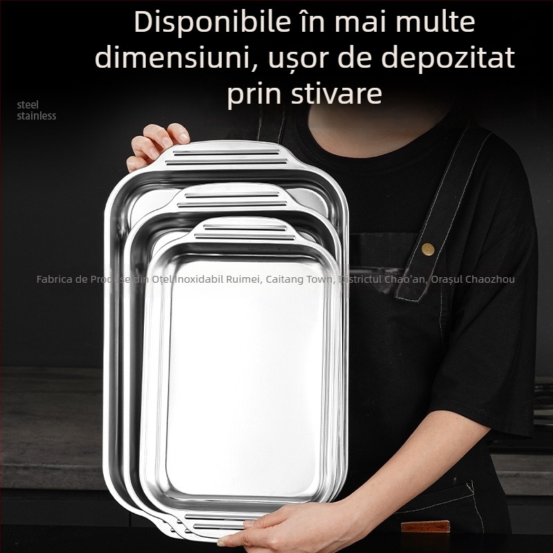 Tavă dreptunghiulară din oțel inoxidabil, îngroșată și adâncită, de calitate alimentară, rezistentă la temperaturi înalte, potrivită pentru grătarul de pește, ușor de curățat, pentru uz casnic și comercial.