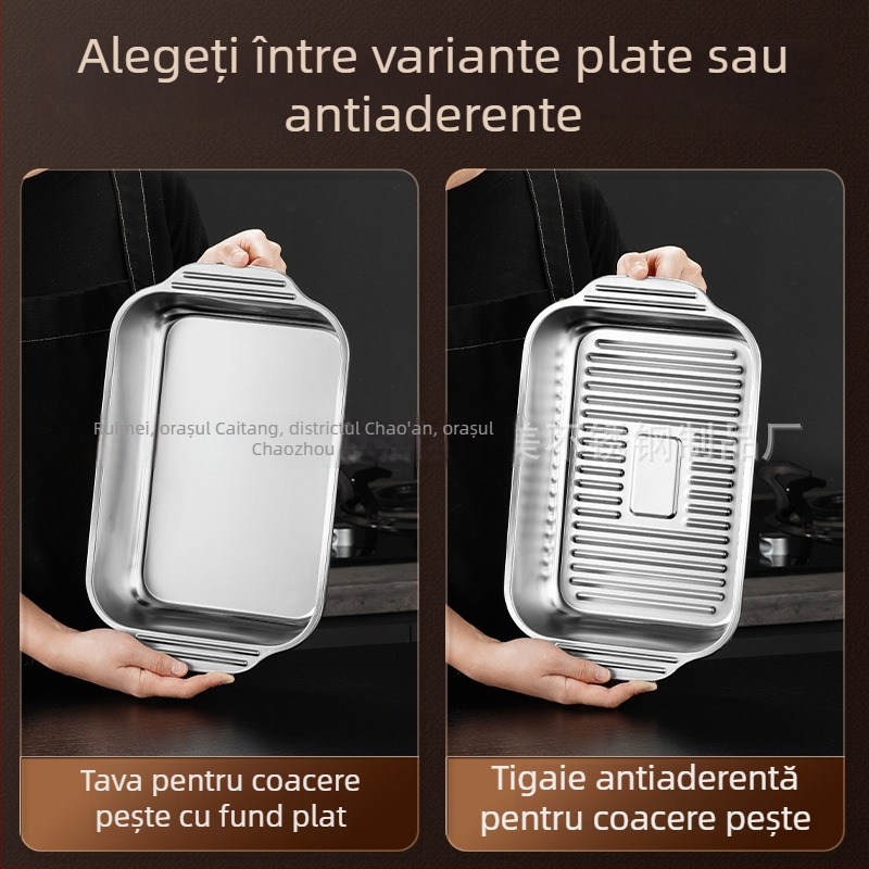Tavă dreptunghiulară din oțel inoxidabil, îngroșată și adâncită, de calitate alimentară, rezistentă la temperaturi înalte, potrivită pentru grătarul de pește, ușor de curățat, pentru uz casnic și comercial.