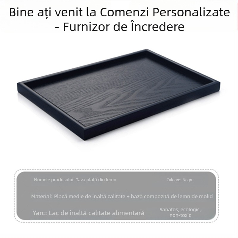 Tavă de servire din lemn, pătrată, stil lux ușor, suprafață desenată manual, personalizabil
