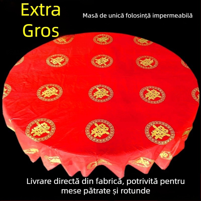 Miaolijie față de masă de unică folosință îngroșată, PE plastic, pătrat, model cu cuvinte vesele, grosime 3 mm, biodegradabil