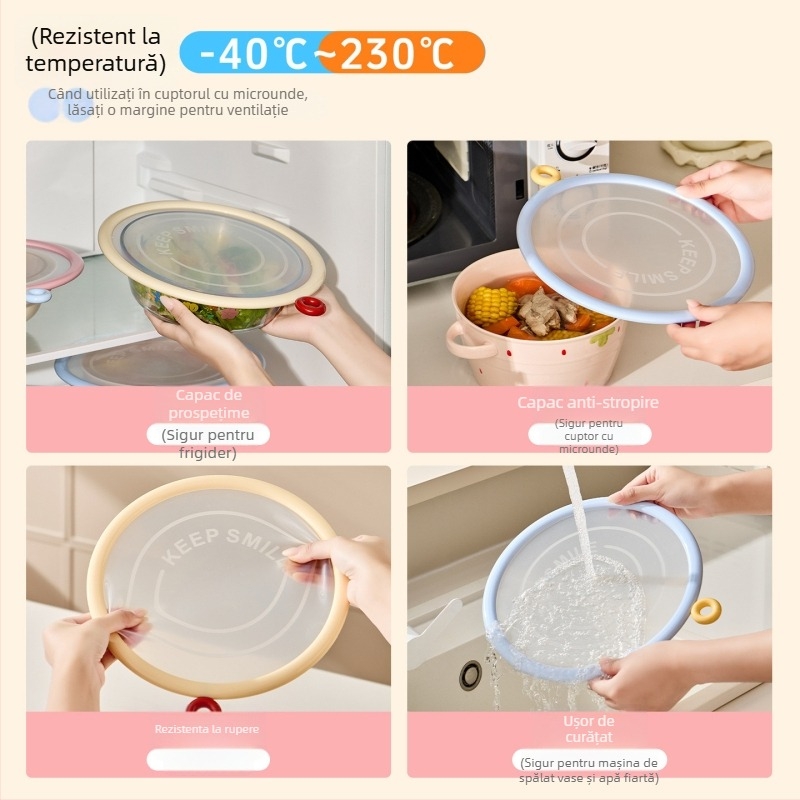 Capac de silicon pentru păstrarea prospețimii alimentelor – etanș, compatibil cu microunde, protecție împotriva stropilor, izolație termică, compatibil cu mașina de spălat vase
