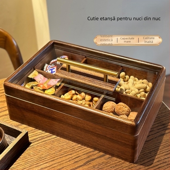 Cutie din lemn de nuc negru cu capac, cu 6 compartimente, pentru uz casnic