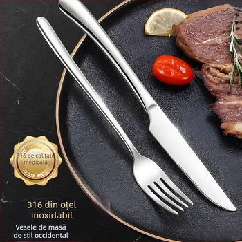 Set tacâmuri din oțel inoxidabil 316 - 3 piese: cuțit pentru friptură, furculiță, lingură, stil european