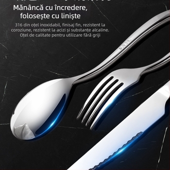 Set tacâmuri din oțel inoxidabil 316 - 3 piese: cuțit pentru friptură, furculiță, lingură, stil european