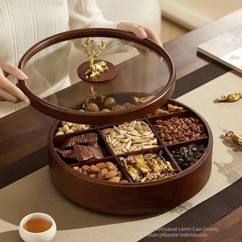 Cutie de gustări din lemn cu nouă compartimente pentru nuci și fructe uscate — Material: lemn; Brand: Lin Han; Calitate: primă clasă; Lansare: 2025; Stil: retro.