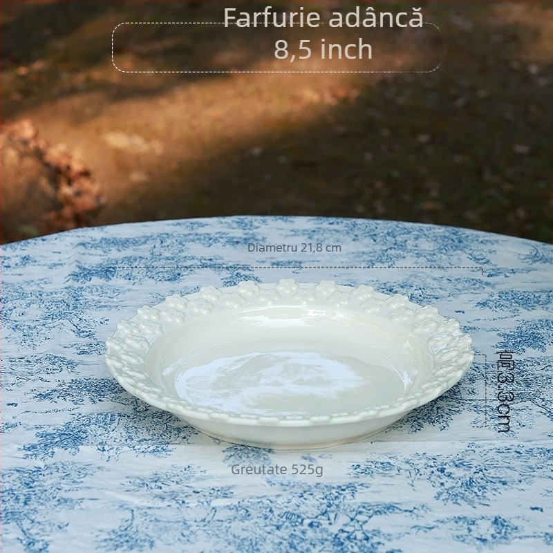 Set de veselă ceramică cu design în relief, stil franțuzesc retro, lucrat manual, personalizabil