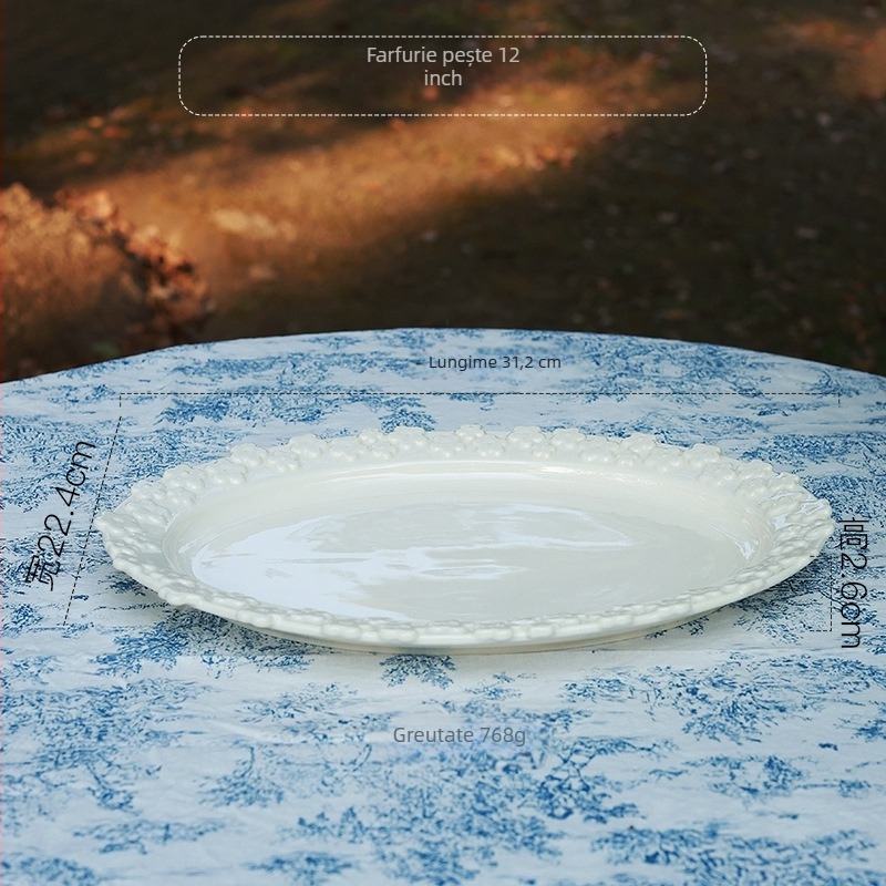 Set de veselă ceramică cu design în relief, stil franțuzesc retro, lucrat manual, personalizabil