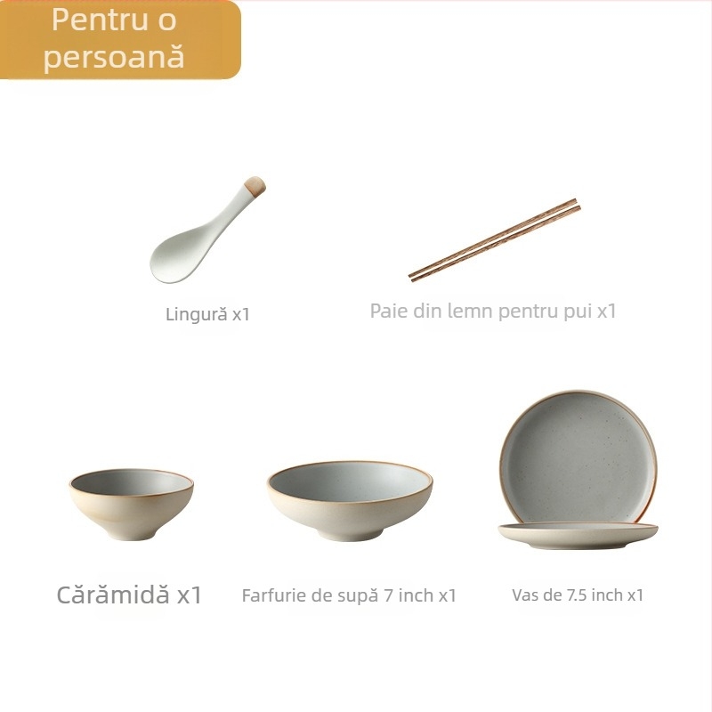 Set japonez de veselă din porțelan pentru 1 sau mai multe persoane (farfurie plată, farfurie de supă, bol de orez, bol de supă)