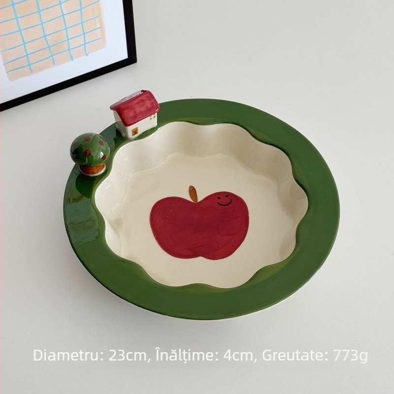 Farfurie ceramică din seria Smiling Apple – Motiv drăguț de desene animate, farfurie pentru fructe, uz casnic