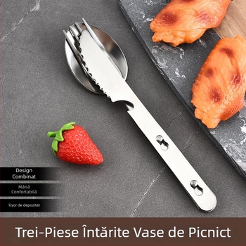 Set tacâmuri din oțel inoxidabil pentru picnic: cuțit, furculiță și lingură - portabil, detașabil, pentru camping în aer liber