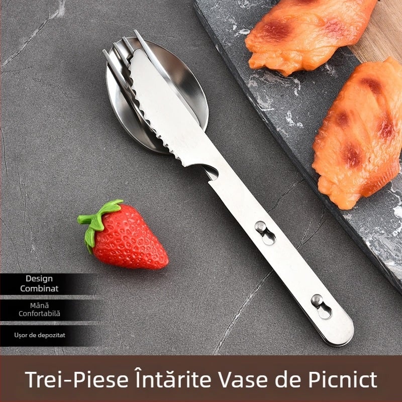 Set tacâmuri din oțel inoxidabil pentru picnic: cuțit, furculiță și lingură - portabil, detașabil, pentru camping în aer liber