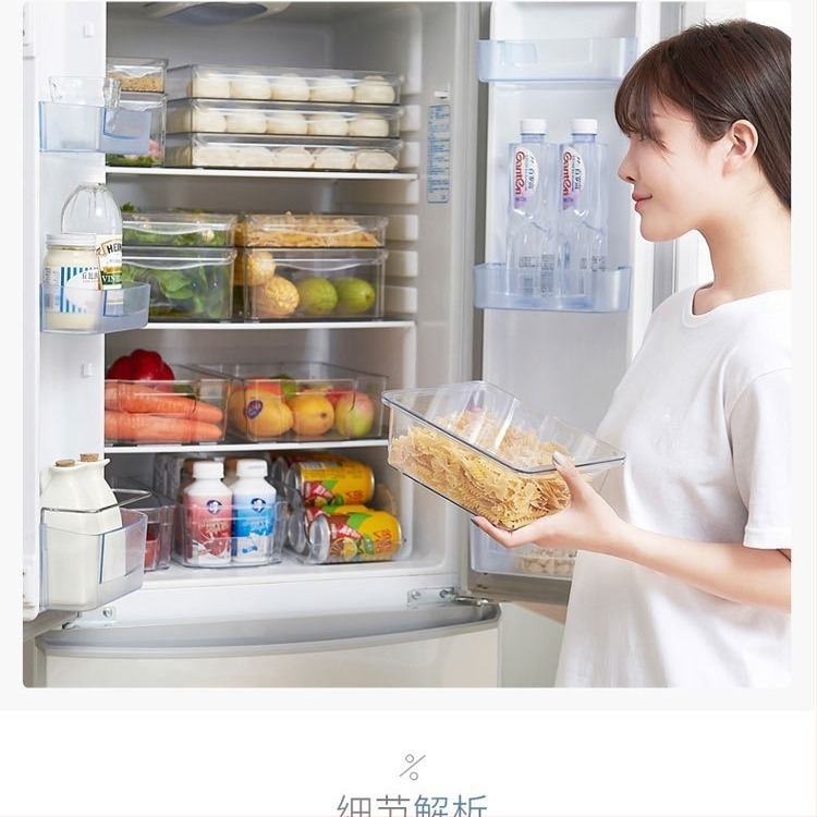 Cutie de depozitare în frigider, transparentă, stivuibilă, dreptunghiulară, din plastic, menține prospețimea