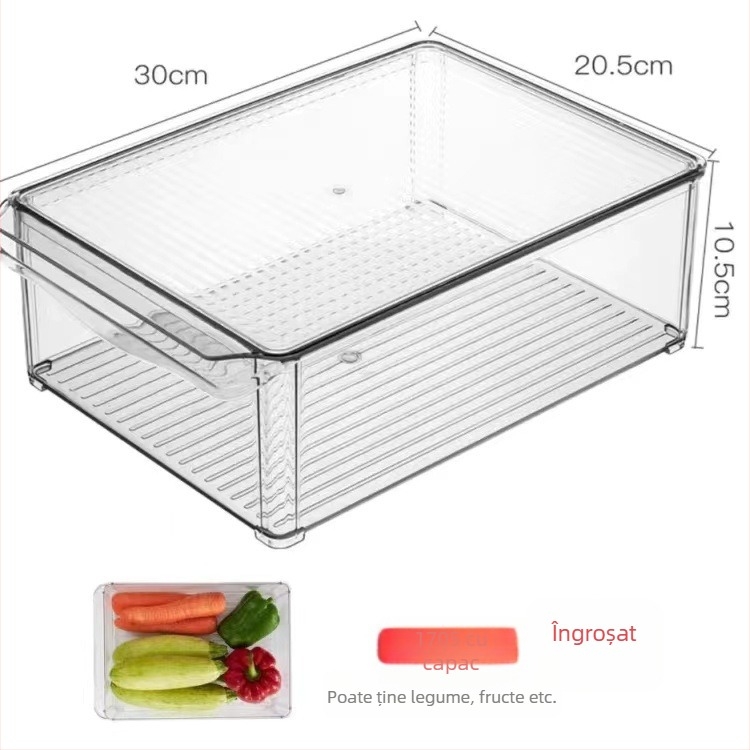 Cutie de depozitare în frigider, transparentă, stivuibilă, dreptunghiulară, din plastic, menține prospețimea