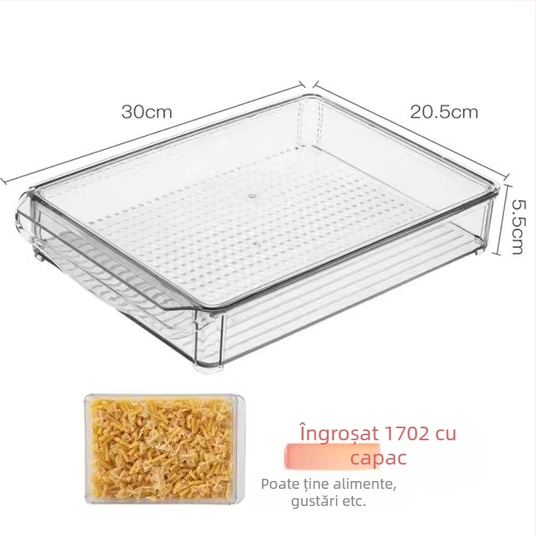 Cutie de depozitare în frigider, transparentă, stivuibilă, dreptunghiulară, din plastic, menține prospețimea