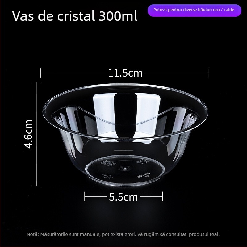 Bol din plastic de unică folosință, rotund, capacitate 300-400 ml, pachet de 50 bucăți, origine locală