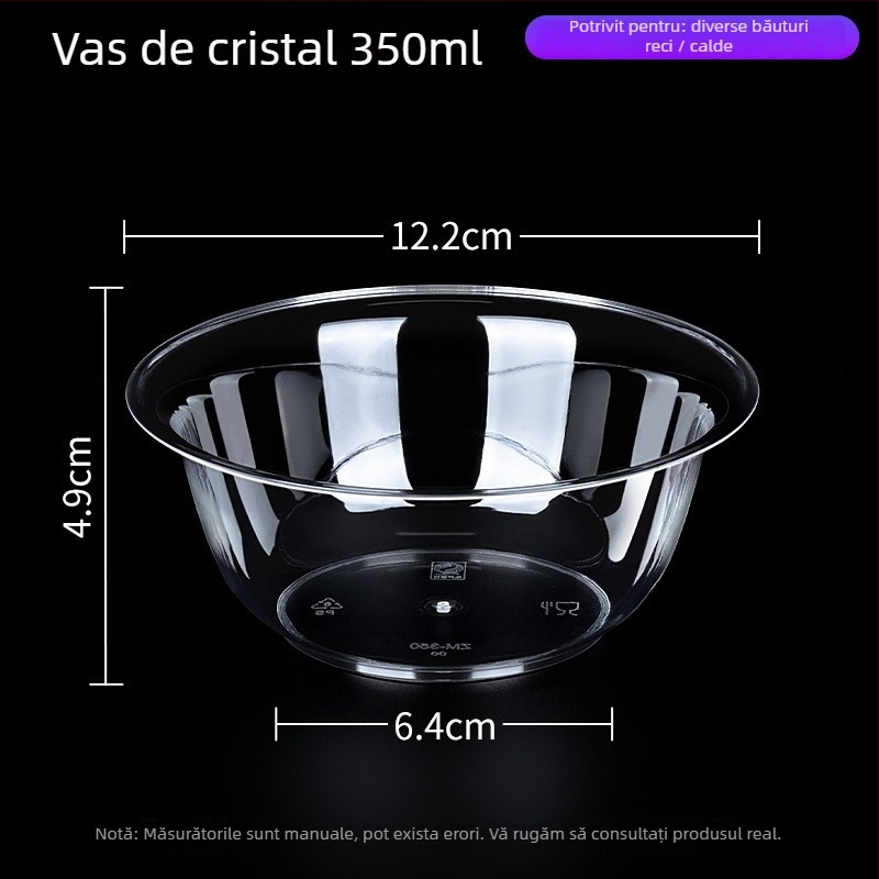 Bol din plastic de unică folosință, rotund, capacitate 300-400 ml, pachet de 50 bucăți, origine locală