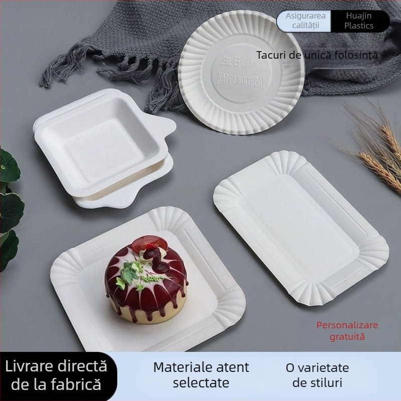 Farfurie de hârtie pentru tort, de unică folosință, rotundă, biodegradabilă, grosime 100, imprimare logo disponibil