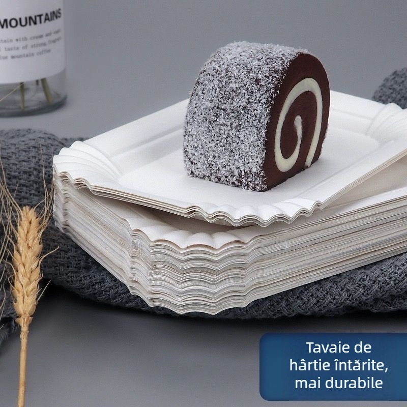 Farfurie de hârtie pentru tort, de unică folosință, rotundă, biodegradabilă, grosime 100, imprimare logo disponibil