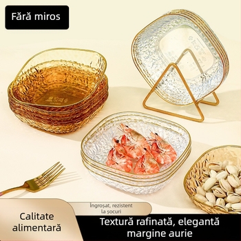 Farfurie pentru oase, alimentară, pătrată, din plastic, suprafață electroplacată, stil ușor luxos, model solid