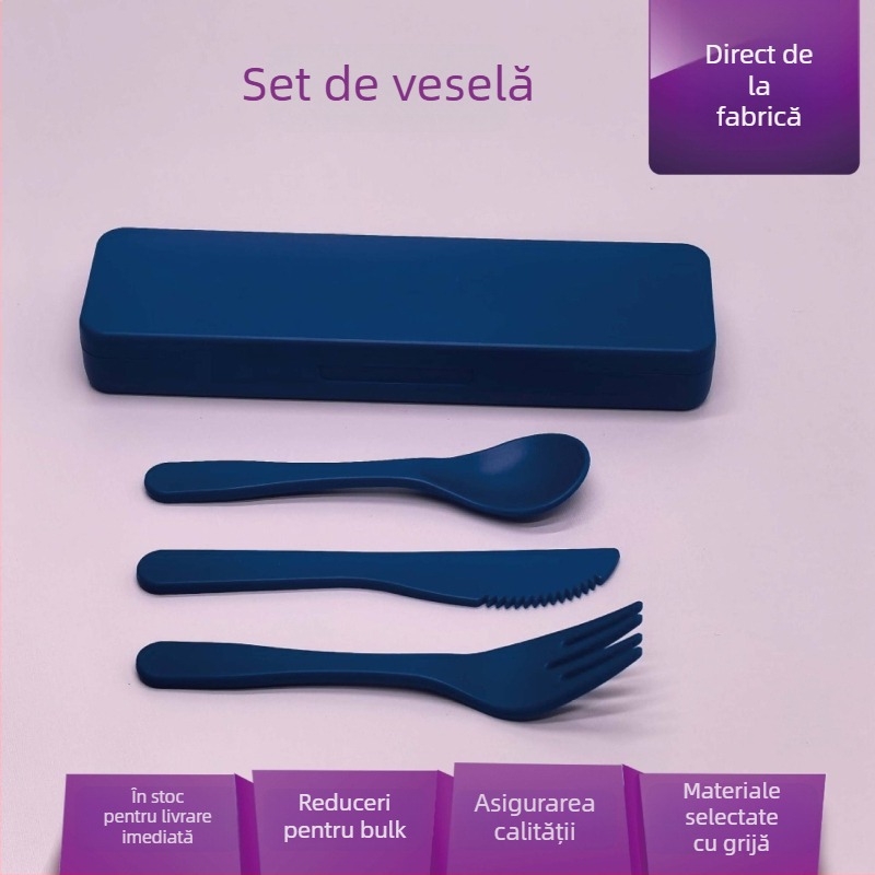 Set portabil de tacâmuri cu cuțit, furculiță și lingură; material: plastic; oțel inoxidabil: 201; personalizare: disponibilă; conținut: cuțit, furculiță și lingură; stil: tacâmuri portabile pentru exterior