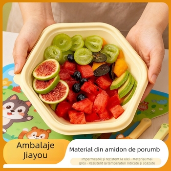 Cutie prânz de unică folosință din amidon de porumb, cu patru compartimente, de calitate alimentară, biodegradabilă, dreptunghiulară