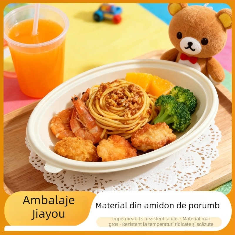 Cutie prânz de unică folosință din amidon de porumb, cu patru compartimente, de calitate alimentară, biodegradabilă, dreptunghiulară