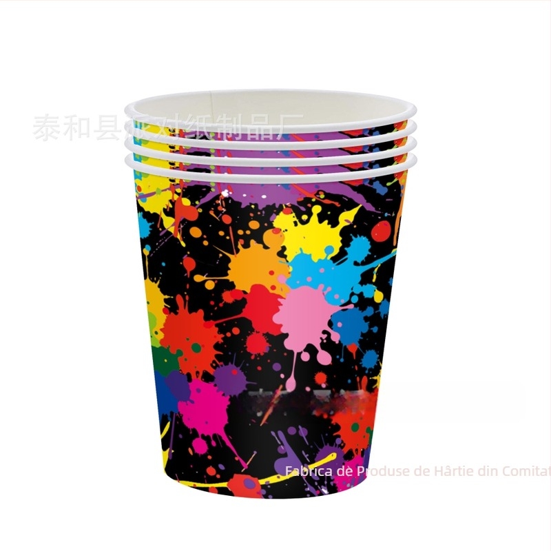 Set de farfurii de hârtie pentru ziua de naștere, design neon graffiti – față de masă de unică folosință și șervete