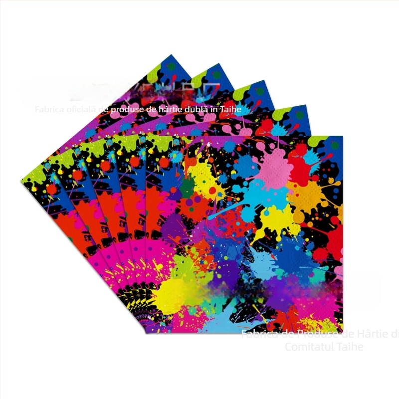 Set de farfurii de hârtie pentru ziua de naștere, design neon graffiti – față de masă de unică folosință și șervete