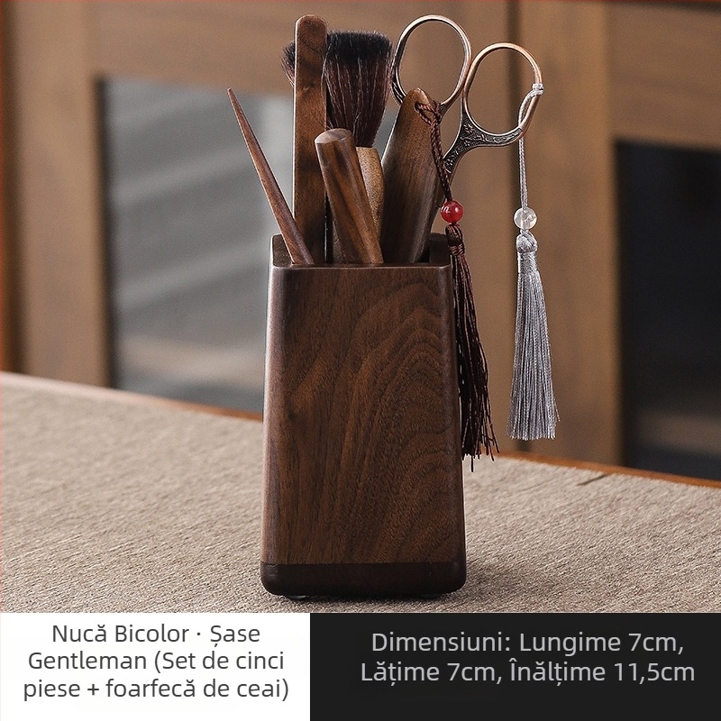 Set de ceremonie a ceaiului din lemn de nuc, șase domni: clip pentru ceai, linguriță pentru ceai, pix pentru ceai, cuțit Pu'er și accesorii pentru ceremonia ceaiului