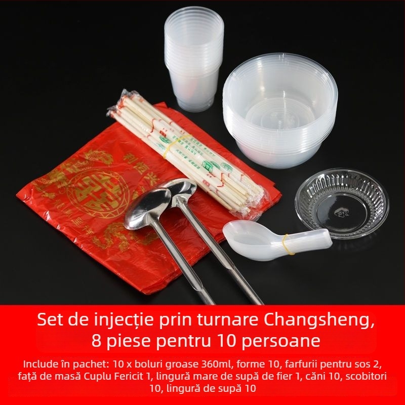 Set de veselă de unică folosință — patru piese, biodegradabil, fără personalizare; fabricat în China; stil modern simplu.