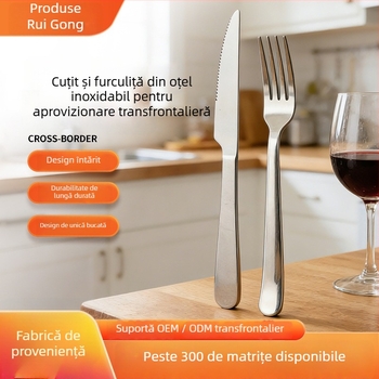 Set din oțel inoxidabil 410 pentru tacâmuri occidentale, cuțit și furculiță, 2 piese, stil lux retro, dinți mari și mici