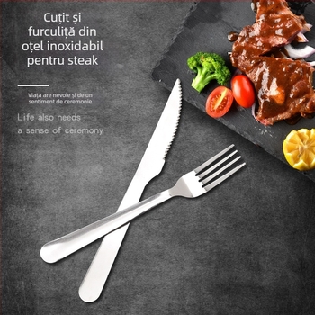 Set din oțel inoxidabil 410 pentru tacâmuri occidentale, cuțit și furculiță, 2 piese, stil lux retro, dinți mari și mici