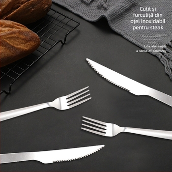 Set din oțel inoxidabil 410 pentru tacâmuri occidentale, cuțit și furculiță, 2 piese, stil lux retro, dinți mari și mici
