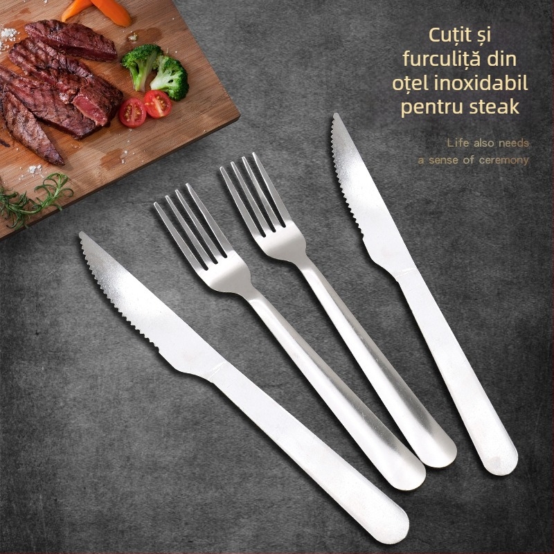 Set din oțel inoxidabil 410 pentru tacâmuri occidentale, cuțit și furculiță, 2 piese, stil lux retro, dinți mari și mici