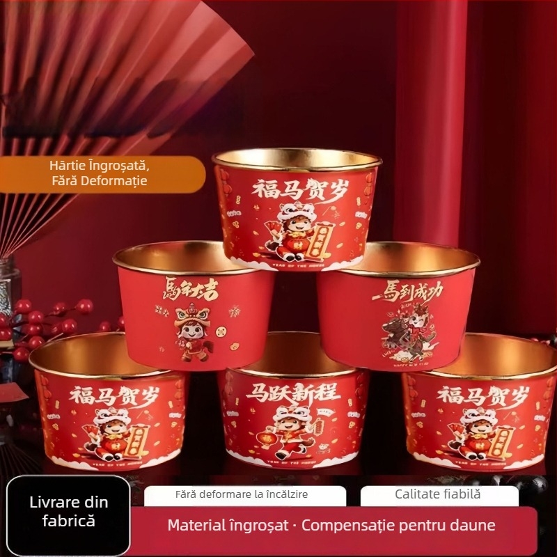 Set de pahare și boluri de hârtie, o singură utilizare, 50 bucăți, Stil Nou Chinezesc, Biodegradabil, Cod produs YF865QFBQ6F6QU