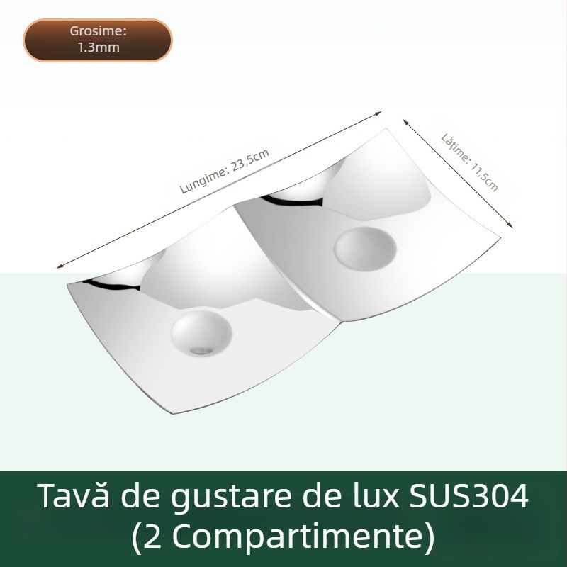 Farfurie plată, pătrată, suprafață oglindită, din oțel inoxidabil 304, farfurie pentru gustări