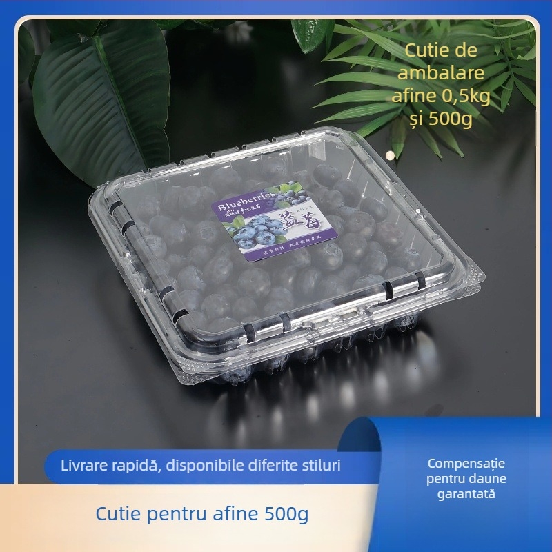 Cutie de ambalaj pentru afine, PET respirabil, plastic transparent îngroșat, de unică folosință, 100 bucăți pe ambalaj