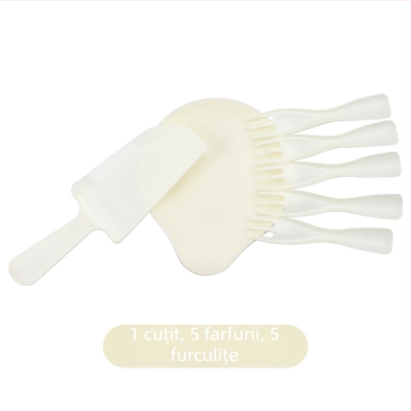 Set de veselă de unică folosință din plastic, în formă de picătură de apă, pentru 5 persoane — farfurii, cuțite și furculițe pentru petrecere