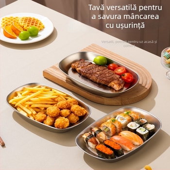 Farfurie de servire din oțel inoxidabil 304, în formă de barcă, compatibilă cu microundele, culoare solidă