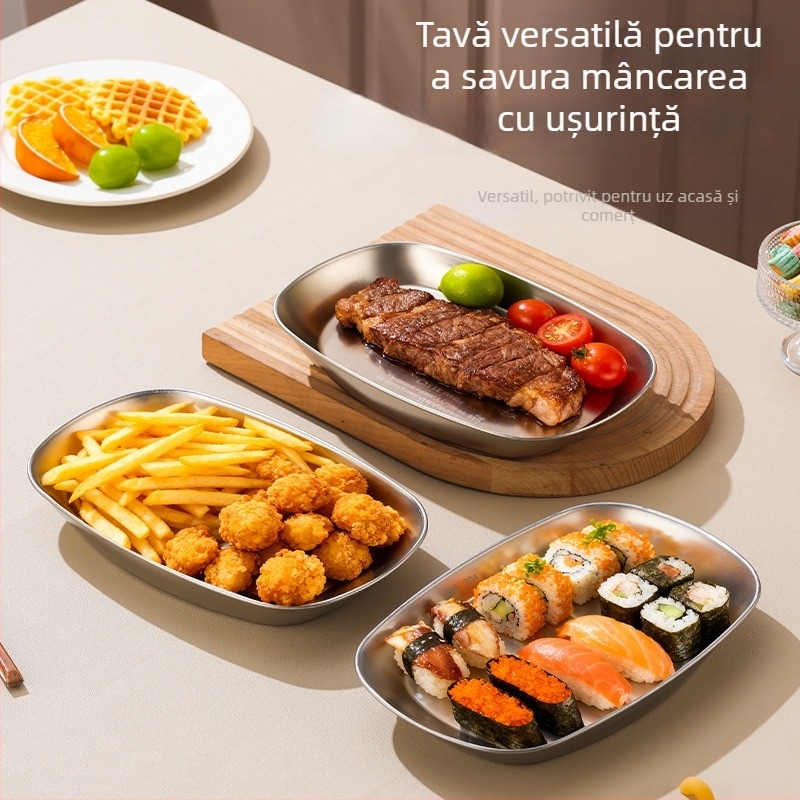 Farfurie de servire din oțel inoxidabil 304, în formă de barcă, compatibilă cu microundele, culoare solidă