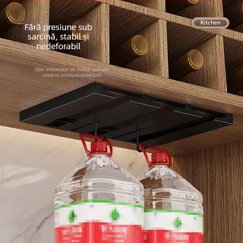 Suport suspendat pentru pahare de vin din oțel inoxidabil — în poziție inversă, design modern minimalist